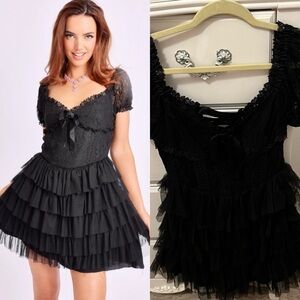 NWT Amy Jane London Sofia Mini Dress Black Bridgerton Regency Style